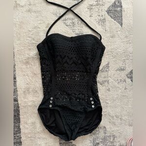 Black lace cutout one piece